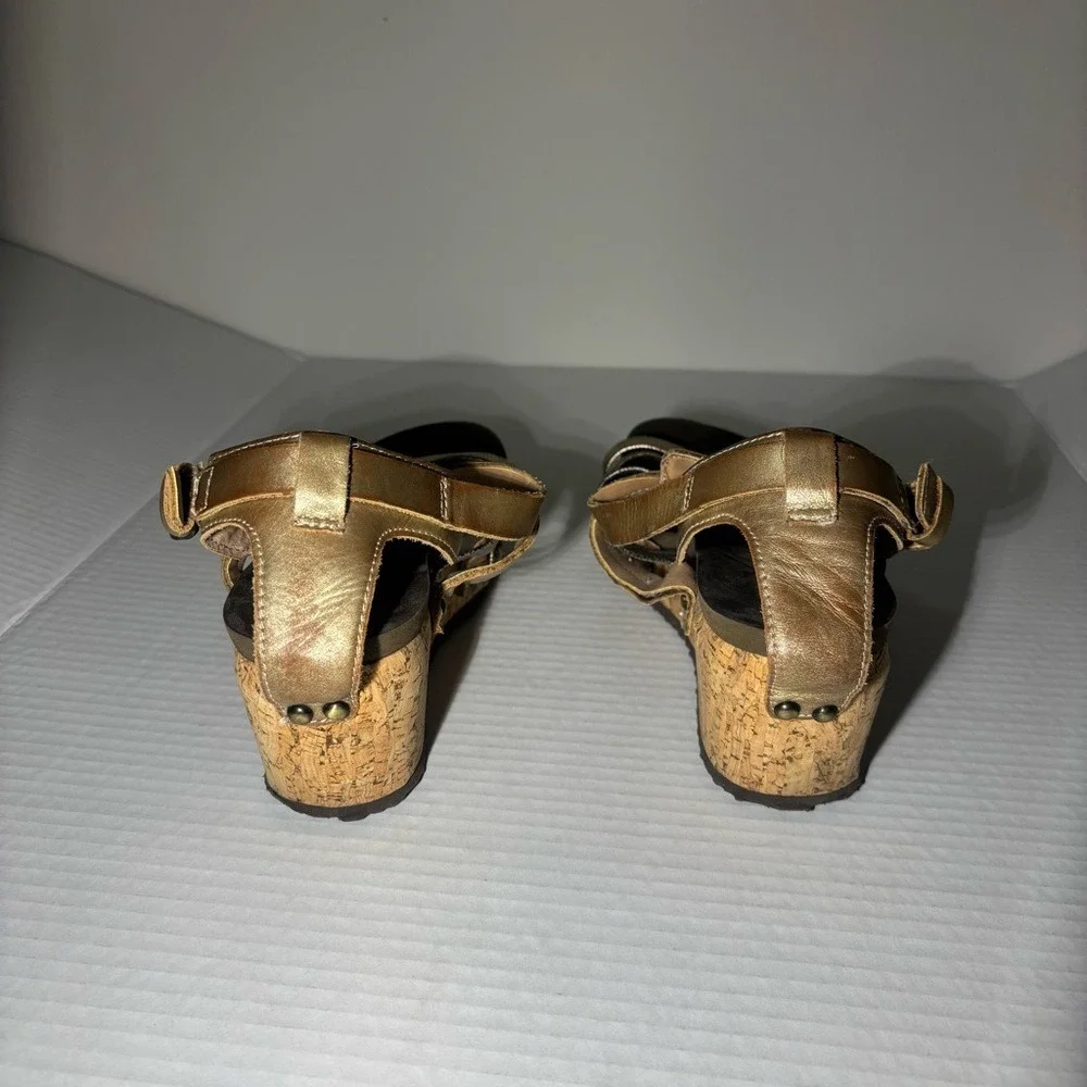 OTBT Storm Gold and Brown Wedges with‎ Crisscross Straps